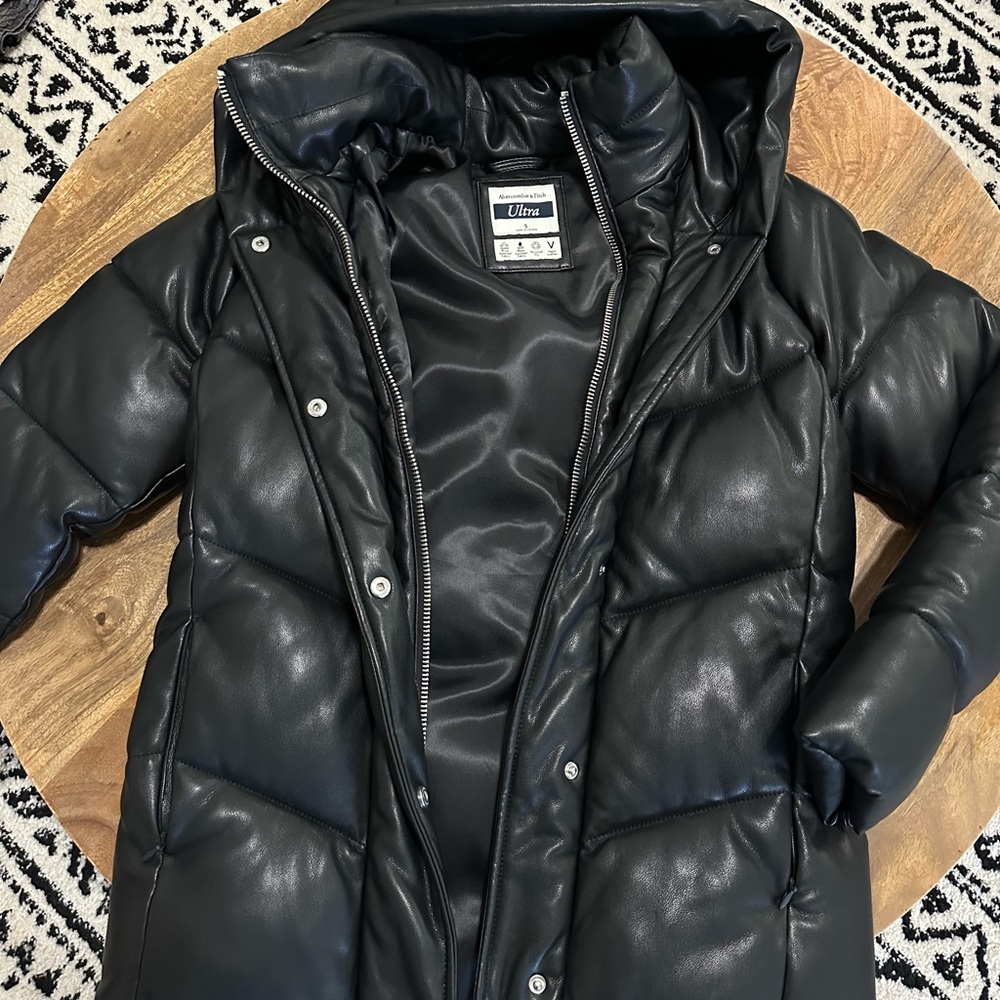 Abercrombie ultra mid length vegan leather jacket